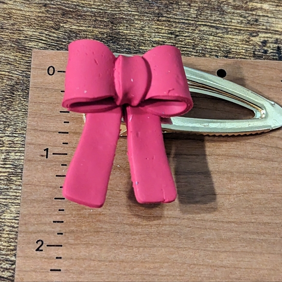 Matte Red Bow Clay Hair Barrette New! - Picture 3 of 4